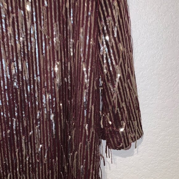 New Zara Fringe Burgundy Sequin Fringe Mini Dress - Picture 7 of 8